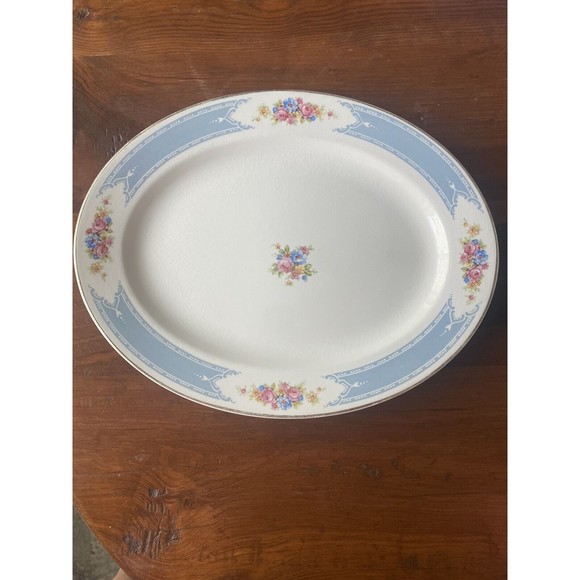 Homer Laughlin blue floral platter J39 N6 14x11 Vintage Serving Tray - Picture 1 of 6